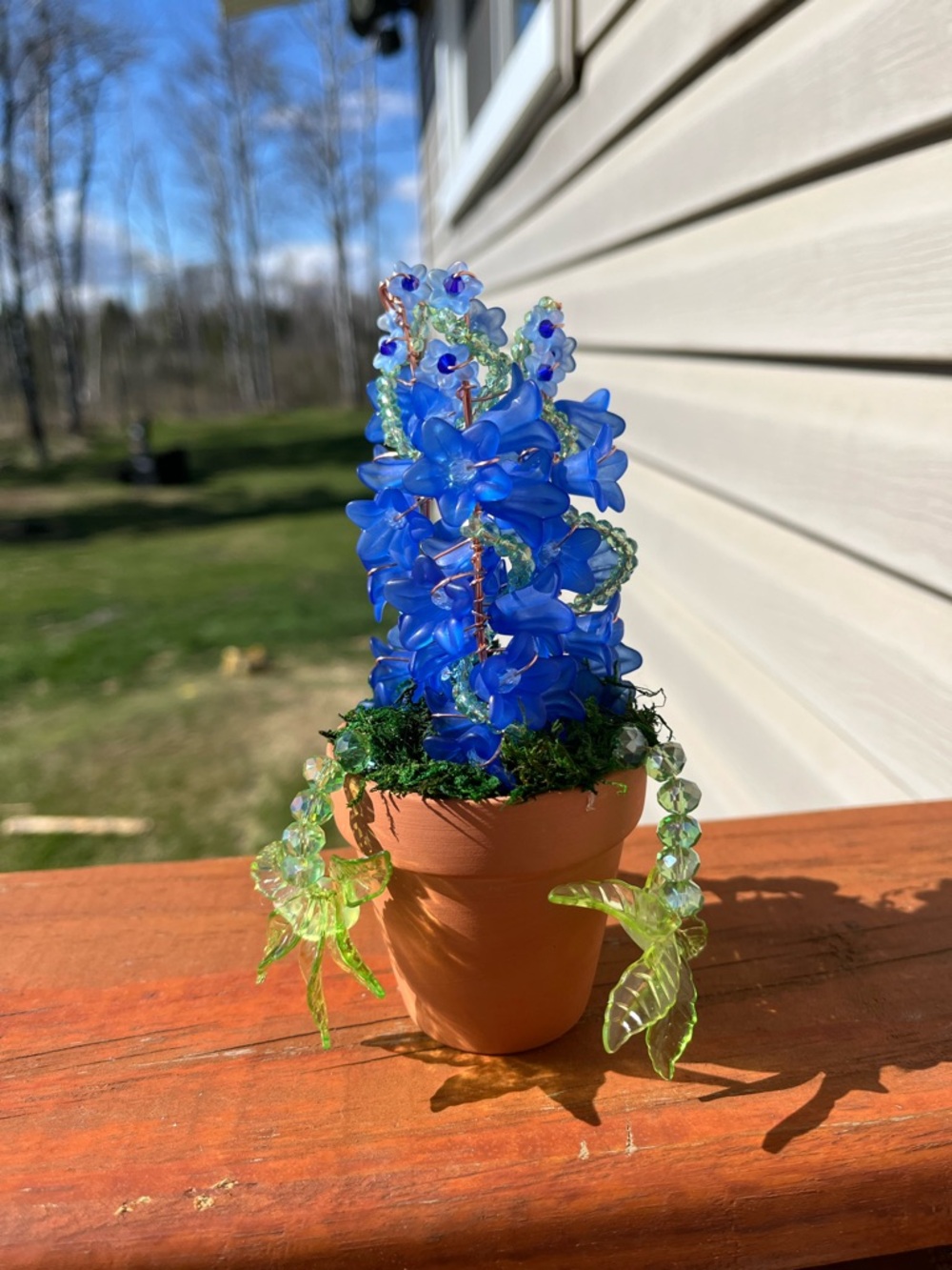 Handcrafted Bluebonnet Beaded Plant in 2.5” Terracotta Pot
